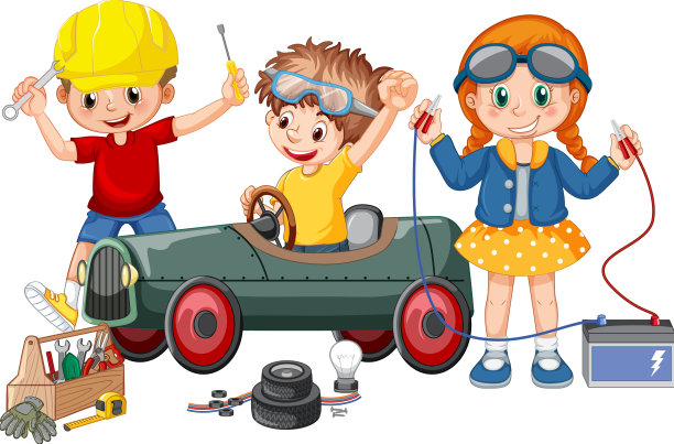 孩子们一起修车图片下载