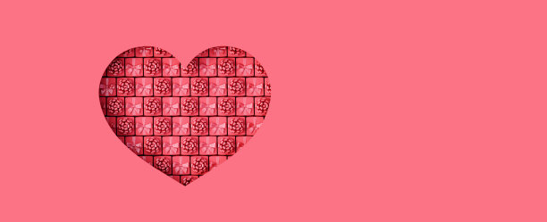 心形装满礼物。情人节背景与复制空间3d渲染图片下载