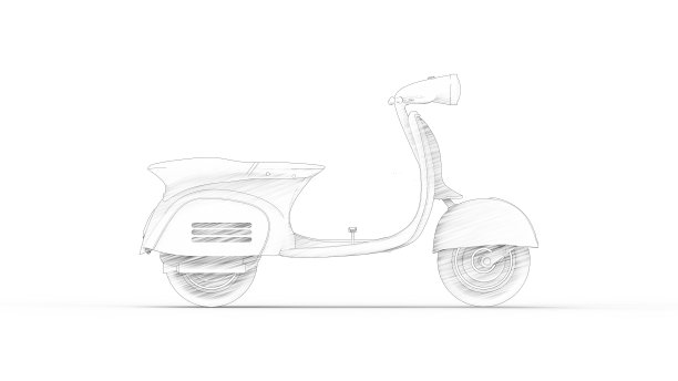 老式助动车3d渲染孤立在白色工作室背景图片下载