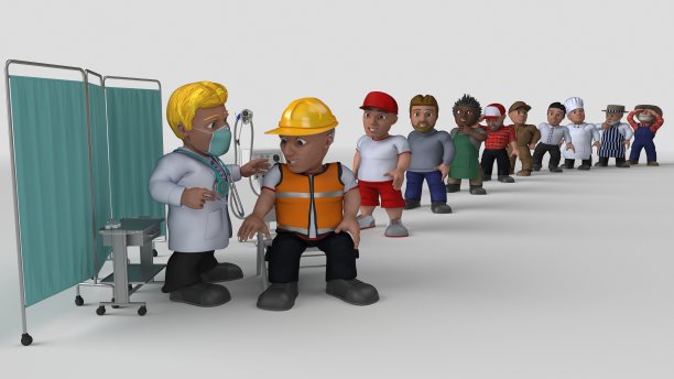 3D卡通人物接种新冠病毒疫苗图片下载