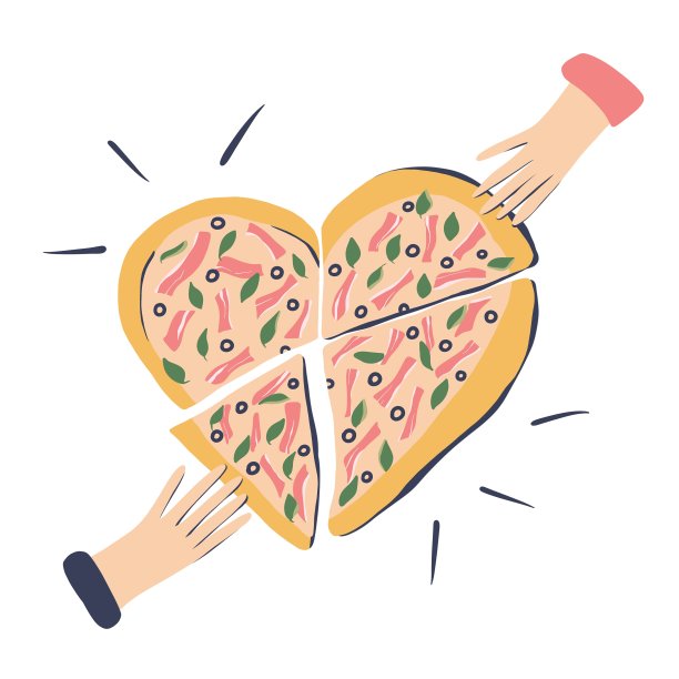 手拿起一片心形的披萨。图片下载