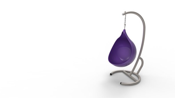在白色的工作室背景中，一个悬挂的鸡蛋椅的3d渲染图图片下载