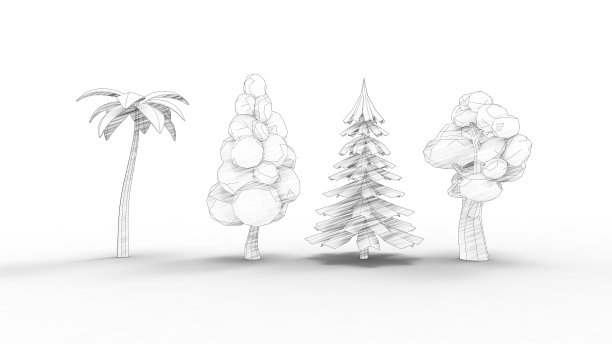 卡通树的3d渲染孤立在白色的工作室背景图片下载