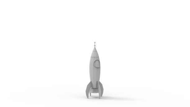 3D渲染的卡通玩具火箭电离在白色的背景图片下载