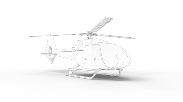 一架直升机孤立在白色背景的三维渲染草图图片下载