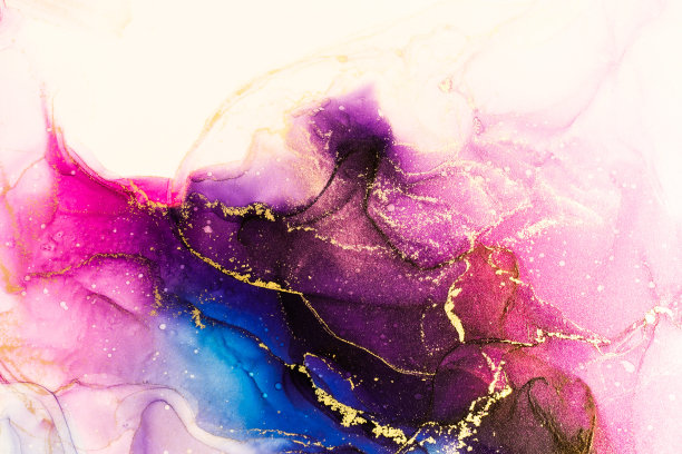 摘要亮泽亮泽的液体色背景，手绘的金色条纹酒精画，液体墨技术纹理用于高分辨率的背景设计图片下载