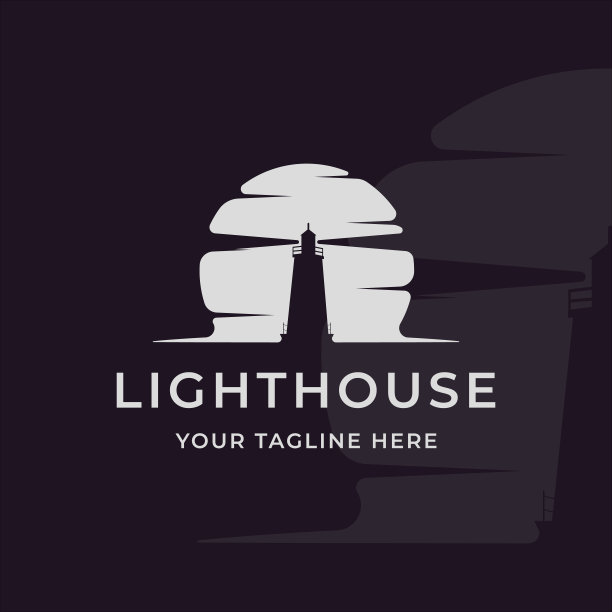 剪影灯塔标志复古矢量插图模板图标图形设计与月亮图片下载