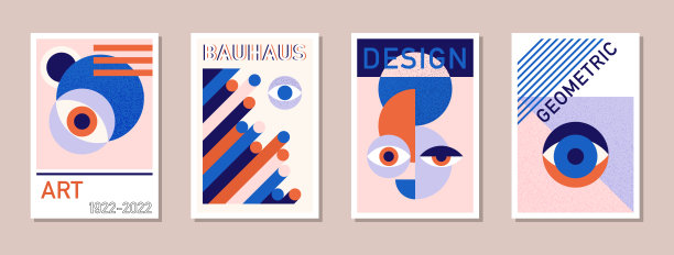 抽象的现代包豪斯海报。最小的瑞士复古艺术设计绘画模板几何形状，眼睛。矢量插图在简单的复古后现代主义的商业小册子，证书图片下载