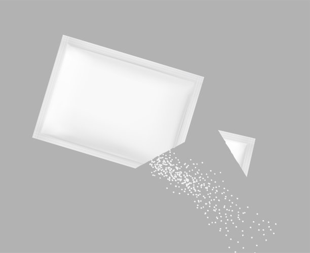 撕裂现实的小袋包装与产品在灰色的背景。图片下载