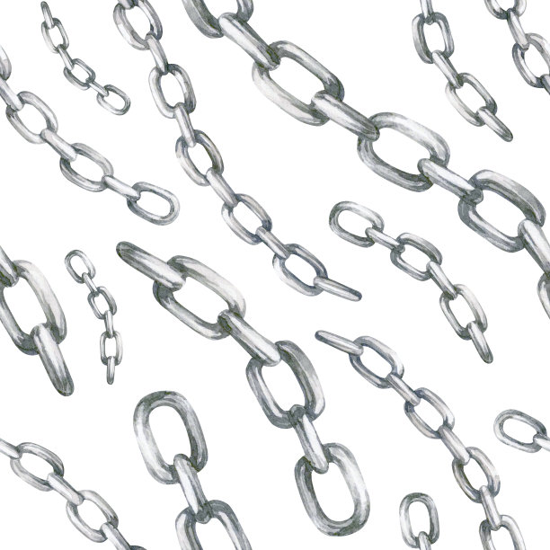 水彩无缝图案与复古银链在白色背景。图片下载