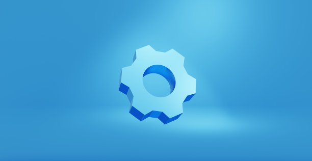 3 d渲染。3 d演示。浅蓝色背景上的齿轮图标。基本设置的概念。部分。水平的旗帜图片下载