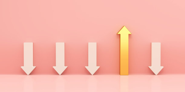 3d渲染金箭头在粉红色的墙背景股票照片图片下载
