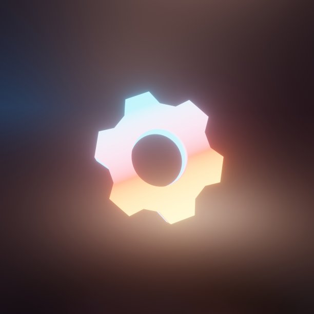 3 d渲染。3 d演示。在黑暗的背景上发光的齿轮图标。基本设置的概念。部分。海军蓝方旗图片下载