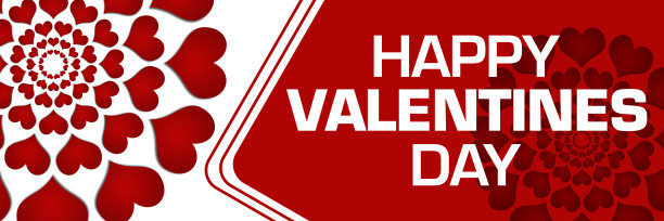 快乐的情人节红色圆形方块与心水平图片下载