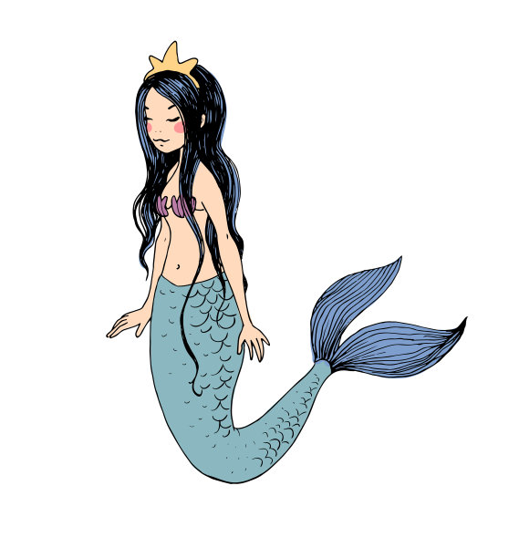 可爱的卡通美人鱼。塞壬。海的主题。矢量插图。美丽的卡通女孩有一条鱼尾巴。图片下载