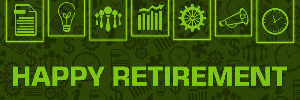 快乐退休绿色霓虹商业符号在顶部水平图片下载