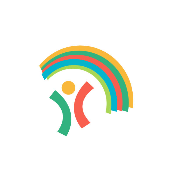 幼儿园与彩虹和孩子标志矢量图标设计插图图片下载