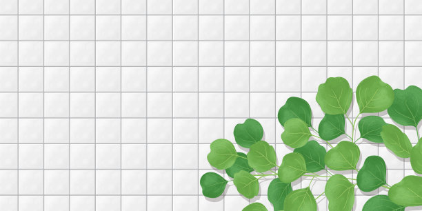 瓷砖背景与叶子，矢量插图，横幅大小图片下载