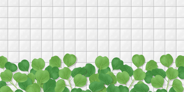 瓷砖背景与叶子，矢量插图，横幅大小图片下载