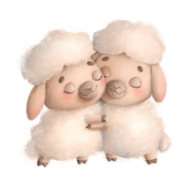 可爱的卡通动物拥抱的插图。羊。情人节的动物。动物的爱。图片下载