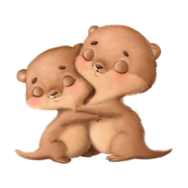 可爱的卡通动物拥抱的插图。水獭。情人节的动物。动物的爱。图片下载