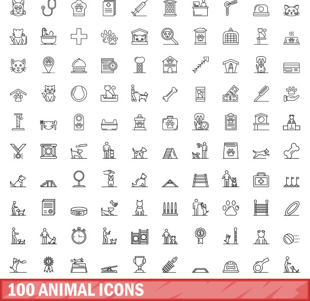100个动物图标设置轮廓风格图片下载