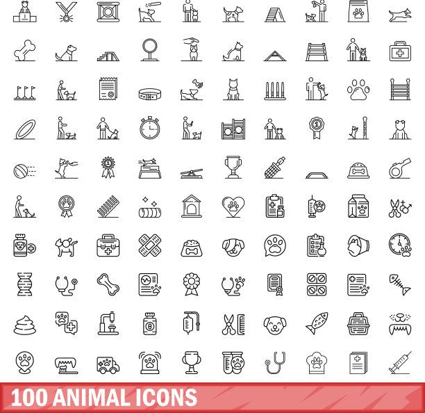 100个动物图标设置轮廓风格图片下载