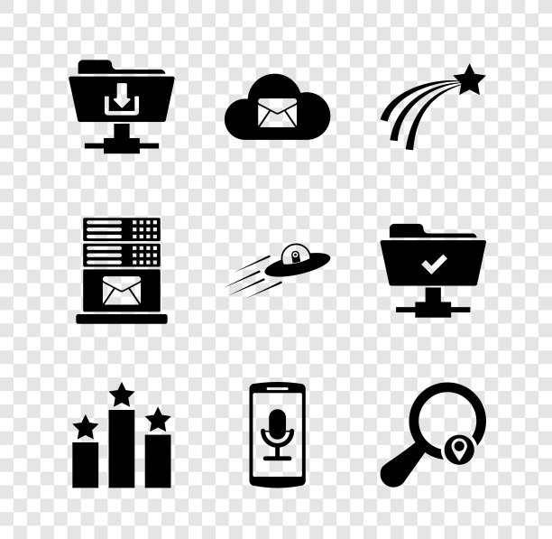 设置FTP文件夹下载，云邮件服务器，陨星，排名，移动记录和搜索位置图标。向量图片下载