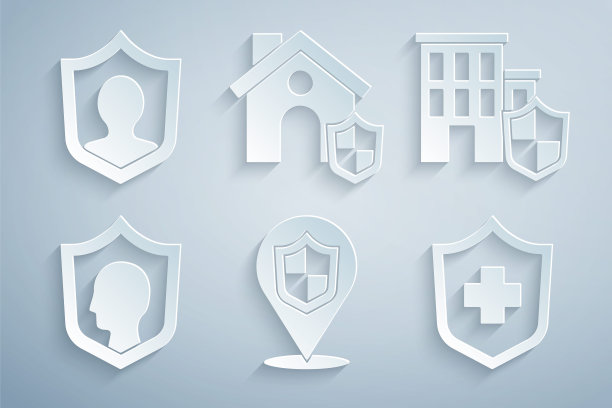 设置位置盾、房屋、人寿保险、生命值和图标。向量图片下载