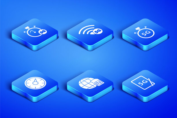 设置图形平板与5G，数字速度计，全球Sim卡，网络和图标。向量图片下载