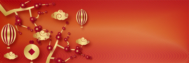 中国农历2022年虎年红金花和亚洲元素剪纸与工艺风格的背景。通用中文背景横幅。矢量图图片下载
