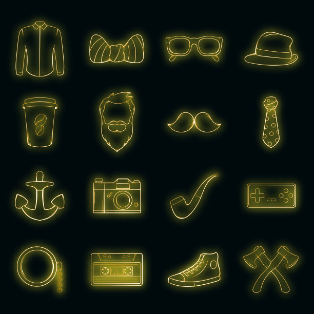 时髦的图标设置霓虹灯图片下载