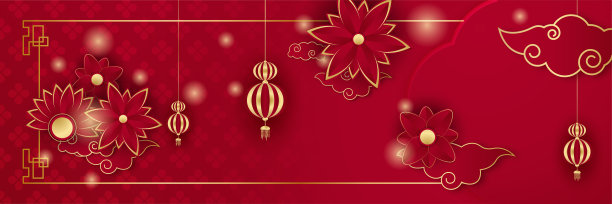 中国农历2022年虎年红金花和亚洲元素剪纸与工艺风格的背景。通用中文背景横幅。矢量图图片下载