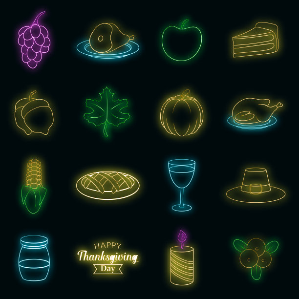 感恩节图标设置霓虹灯图片下载