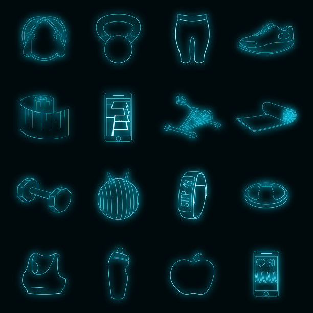 健康生活方式的图标设置霓虹灯图片下载