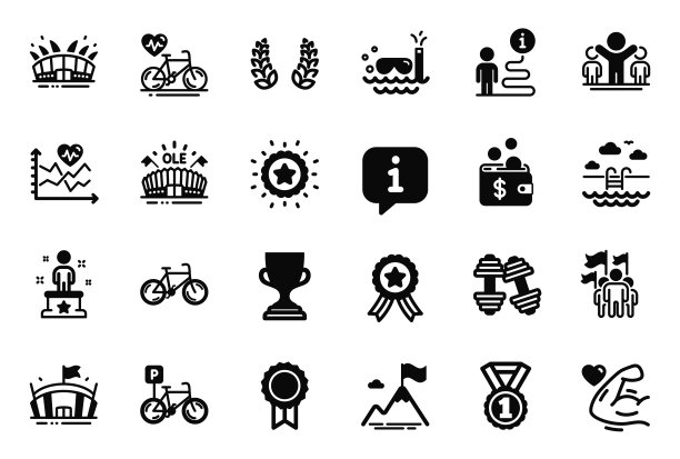 与水肺潜水，有氧训练和运动竞技场相关的运动图标的向量集。向量图片下载