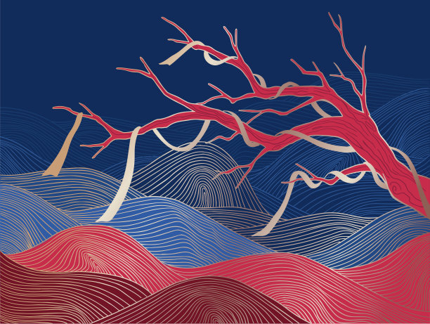 带和金波的树枝的衬线插图图片下载