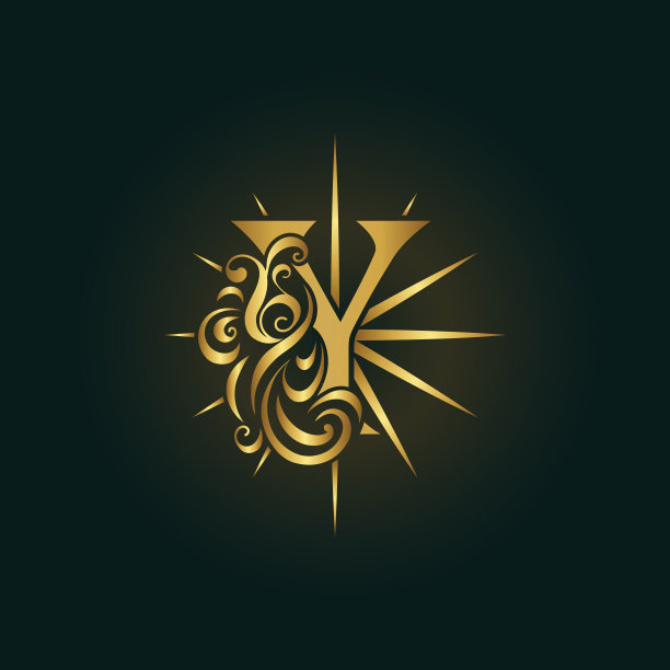 发光的金色字母y。明亮的星星和光线。精美的书法的标志。创造性的艺术设计。奢侈模板品牌名称，名片，精品店，餐厅，俱乐部。矢量图图片下载