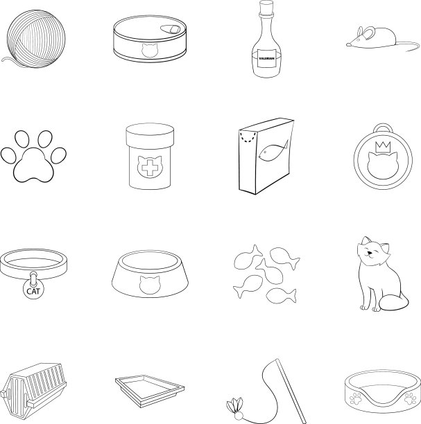 猫配件图标集轮廓图片下载