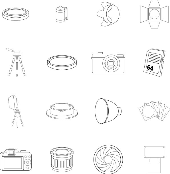 照相馆图标集轮廓图片下载