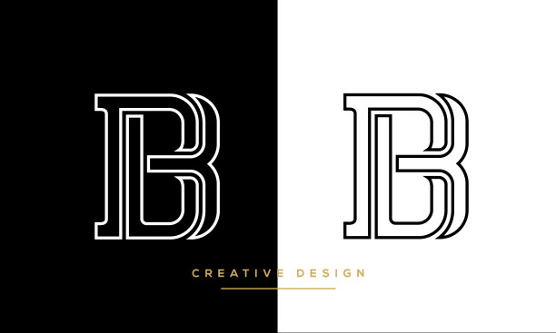 现代抽象字母B, BB标志设计。最小的B, BB初始的基于图标向量图片下载