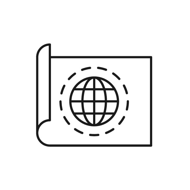 矢量轮廓符号适用于网页，网站，商店，商店，社交网络。可编辑的中风。线图标的地球仪被虚线包围在纸的封面上图片下载