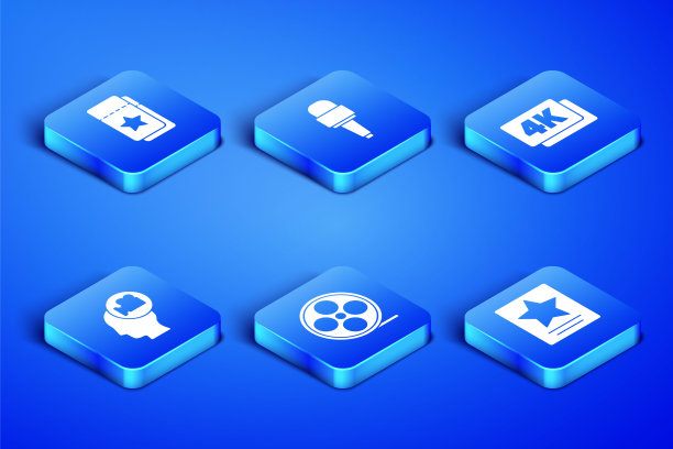 设置好莱坞星光大道明星，电影票，电影卷轴，镜头，麦克风和4k超高清图标。向量图片下载