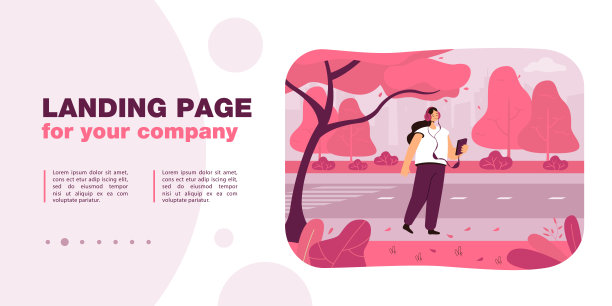 快乐的卡通女孩在街上用手机听音乐图片下载