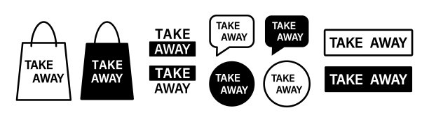 带走图标。拿出广告产品标识。股票向量图片下载