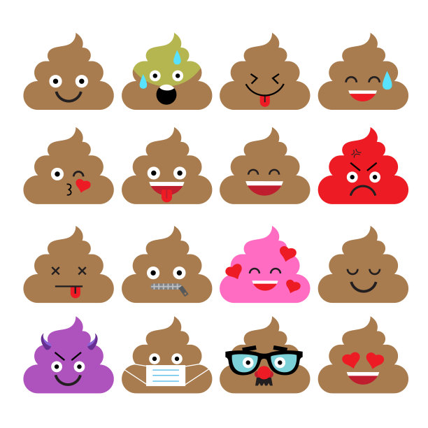 一套可爱的便便表情符号，表情符号平面设计，矢量插图。图片下载