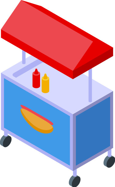 热狗车图标等距咖啡馆街图片下载