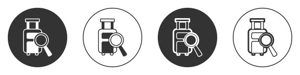 黑色航空公司服务寻找丢失的行李图标孤立在白色背景。搜索的行李。圆按钮。向量图片下载