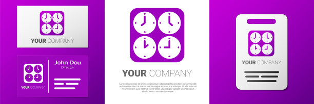 标志时区时钟图标孤立在白色背景上。Logo设计模板元素。向量图片下载