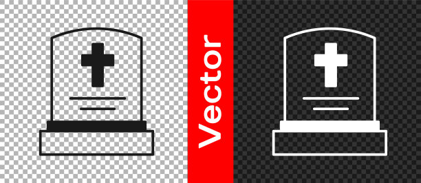 黑色坟墓与墓碑图标孤立在透明的背景上。向量图片下载
